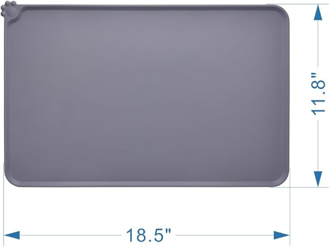 Guardians Silicone Dog Cat Bowl Mat, Non Slip Pet Feeding Mat, Waterproof, Grey, 18.5"x11.8"