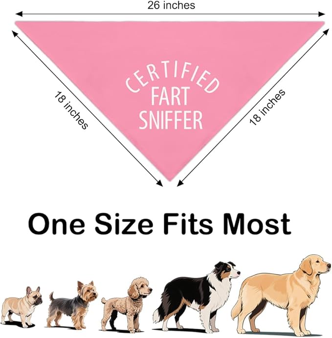Certified Fart Sniffer Pink Dog Bandana, Funny Pet Bandana Adjustable Scarf Decoration, Funny Photo Prop Accessories for Party Yard, Thanksgiving Gifts for Pet Owner Puppy Lover Police Dog