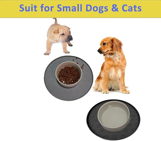 Dog Food Mat for Food and Water, Waterproof Pet Food Mat with Edges, Nonslip Dog Feeding Mat for Protecting Floors (2Pack Black)