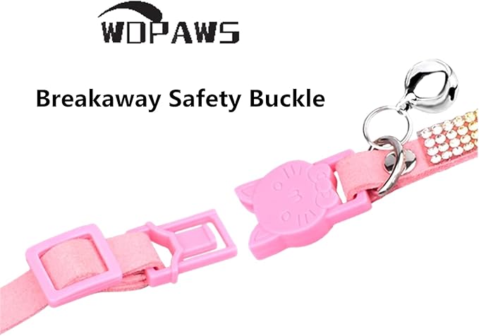 Cat Collar Breakaway Bling Diamond Rhinestone with Bell Adjustable for Cats and Kitten Girl boy (Black)