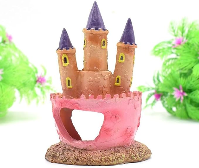 Fish Tank Decorations Pink Castle Aquarium Decorations Resin Fish Cave Hideouts Large Aquarium Decor,Vintage Castle Fish Tank Accessories for Betta Fish Freshwater and Saltwater Fishtanks