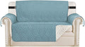H.VERSAILTEX Reversible Loveseat Cover Furniture Protector Anti-Slip Water Resistant 2" Elastic Straps Couch Covers Pets Fit Sitting Width Up to 54"(Oversized Loveseat: 75" x 98", Cameo Blue/Beige)
