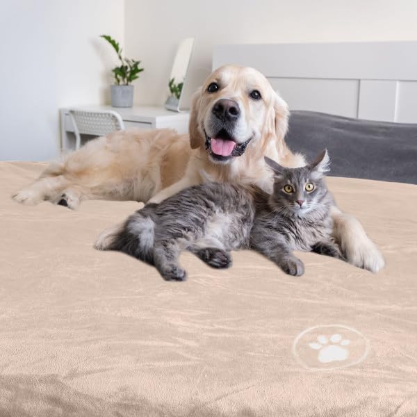 Waterproof Blanket for Dogs and Cats - Reversible 50x60 Throw for Couch, Bed, or Car Protection Against Spills, Stains, and Pet Fur by PETMAKER (Tan)