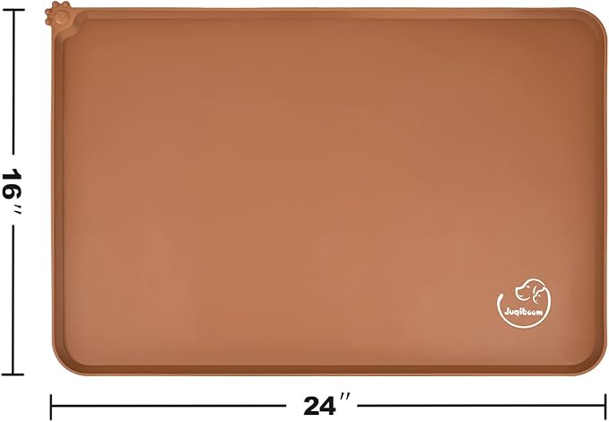 Silicone Waterproof Dog Cat Pet Feeding Mats, Non Slip, Easy Clean Pet Dog Cat Bowl Mats Placemat (24" x 16") Brown