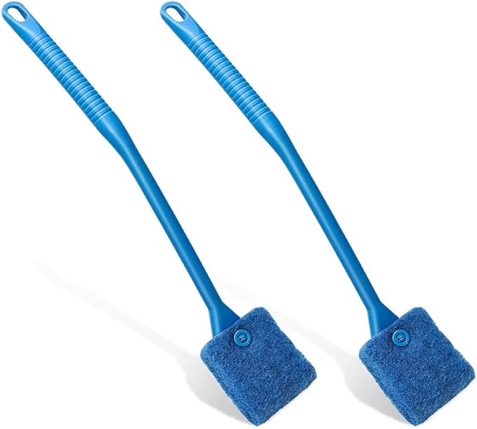 Fish Tank Cleaner with Five Sided Sponge Brush and Long Handle Aquarium Scrubber Alage Scraper for Glass Aquariums Terrarium Home Kitchen(2Pack)
