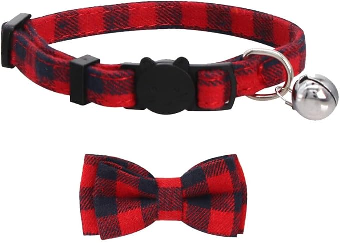SLSON 4 Pack Cat Collars Breakaway with Bell Cat Collars with Cute Bowtie for Pet Kitten Cats and Small Dogs Pets Adjustable from 8-11In (Plaid)