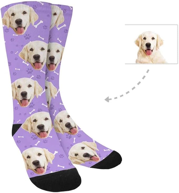 Custom Face Socks, Personalized Dog Lover Pet Photo Picture on Socks Unisex Athletic Crew Socks for Men Women