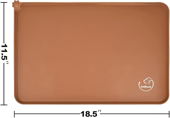 Silicone Waterproof Dog Cat Pet Feeding Mats, Non Slip, Easy Clean Pet Dog Cat Bowl Mats Placemat (18.5" x 11.5") Brown