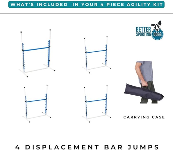 Better Sporting Dogs 4 Pack Adjustable Dog Agility Bar Jumps w/Cup Strips | Competition-Style Jump Cups for Height Class & Safe Displacement