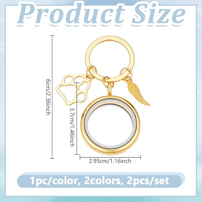 NBEADS 2 Pcs 2 Colors Pet Personalized Picture Keychain, 2.36inch Pet Memorial Photo Pet Portrait Locket Keychain with Alloy Rings for Dog Cat Sympathy Gift
