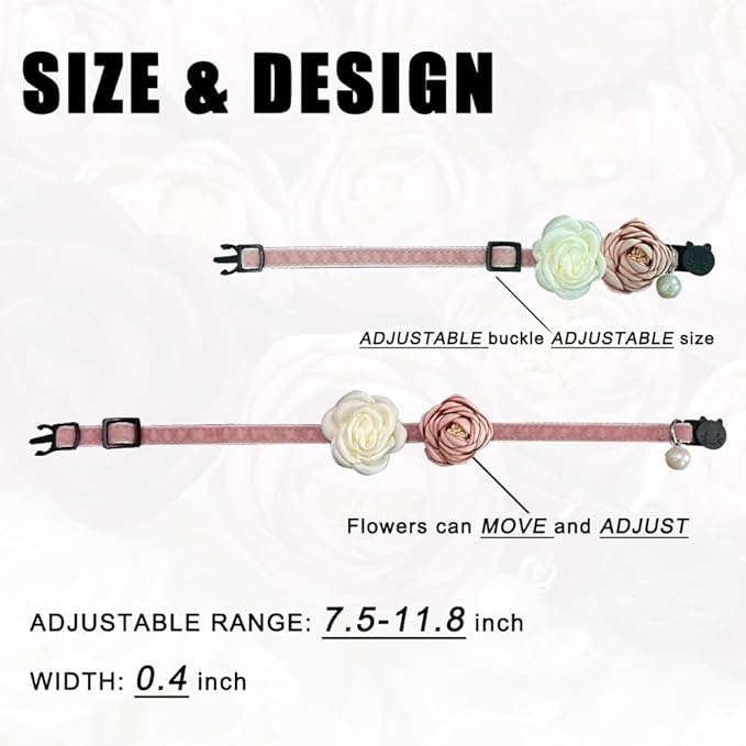 Fupo Pink Cat Collars for Girl Cats - Fancy Cat Collar Breakaway with Flowers Adjustable from 7.5" to 11.8" for Girl Kitten Puppy Small Cats Dogs (Pink)