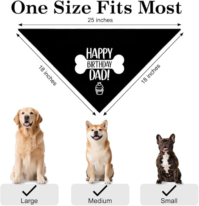 Happy Birthday Dad Funny Dog Bandana, Dog Scarf Accessory for Dad's Birthday Party Gifts, Party Pet Photo Prop Accessories for Dogs Lover Dad, Dogs Lovers Gifts for Men Husband Boyfriend