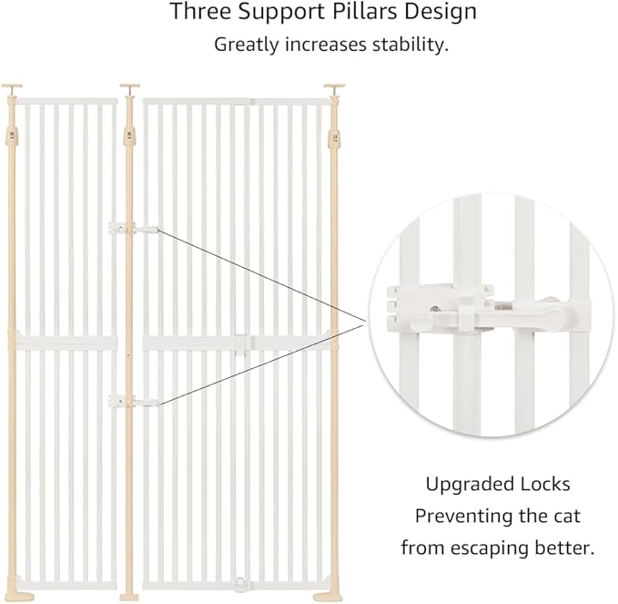 unipaws 75" High Extra Tall Cat Gate, Auto Closing and No Drilling Safety Gate for Doorway Hallway Stairs, Cat Dog Proof, Fit for 35"-51" Wide Opening, Indoor Use, White