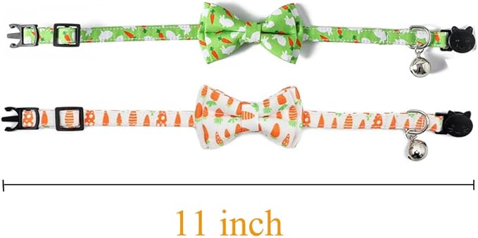 2-Pack Breakaway Cat Collars with Removable Double-Layer Bow Tie and Bell for Boy and Girl Cats,Safety Kitten Collars Suitable for Festivals and Daily. (Easter cat Collar style1)