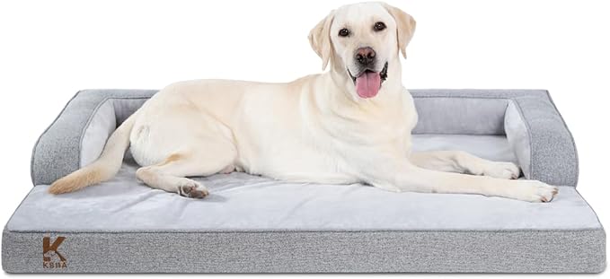 KSIIA Washable Dog Bed XXL Senior Dog, Orthopedic Warm Soft Pet Sofa Waterproof Pet Couch with Sides, Non-Slip and Egg-Crate Foam Jumbo Beds with Removable Cover, 47x32Inch, Grey