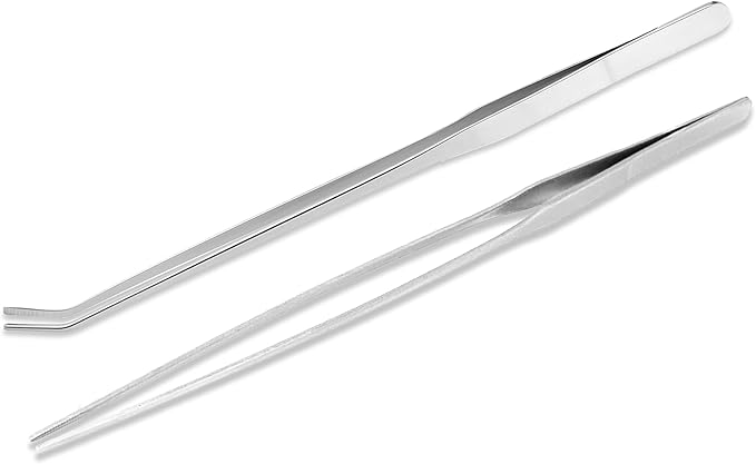 Mandala Crafts 15 Inches Silver Stainless Steel Straight and Curved Aquarium Tweezers for Aquatic Plants – Long Aquascape Forceps for Fish Tanks, Hospital Tanks, Goldfish Bowls, and Terrariums