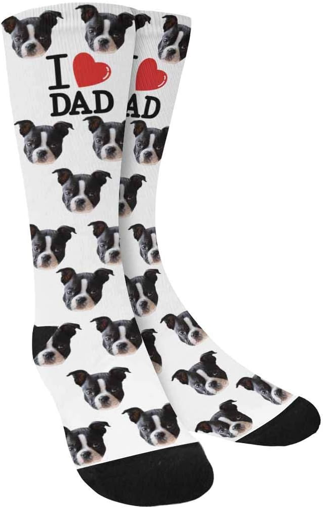 Custom Face Socks, Personalized Dog Lover Pet Photo Picture on Socks Unisex Athletic Crew Socks for Men Women
