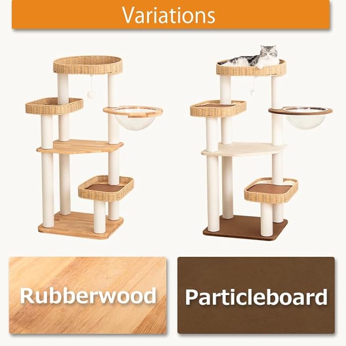 48'' Cat Tree for Large Cats, Modern Cat Tree Multi-Level Condo with Natural Wood, Cat Activity Centre for Medium and Big Pets (White LS02)