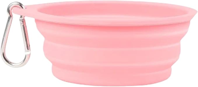 Pet Accessories Set, Pink Towel with Paw Print and Bone Designs, Collapsible Bowl, Waste Bag Dispenser