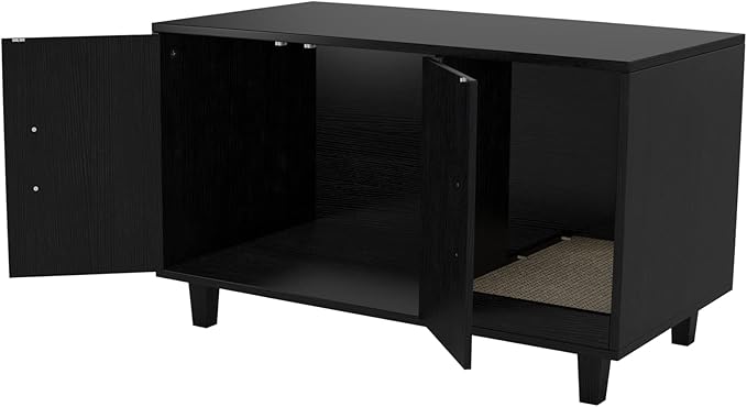 GDLF Modern Wood Pet Crate Cat Washroom Hidden Litter Box Enclosure Furniture House as Table Nightstand with Scratch Pad,Stackable (Black)