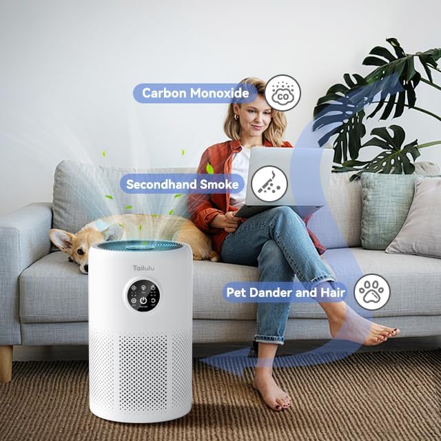 Air Purifiers for Home Pets Large Room Up to 1360 Ft², Tailulu D10 HEPA Air Purifiers for Bedroom with 15dB Sleep Mode, Air Filter for Pet Dander Smoke Odor Dust Pollen with Timer Fragrance Sponge