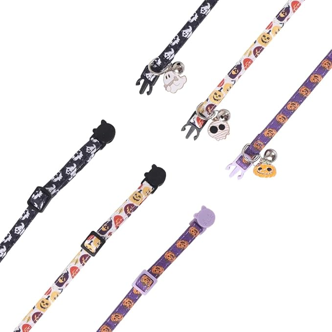 3 Pack Halloween Cat Collar with Bell Pendant Breakaway Adjustable Accessory Holiday for Kitten Kitty