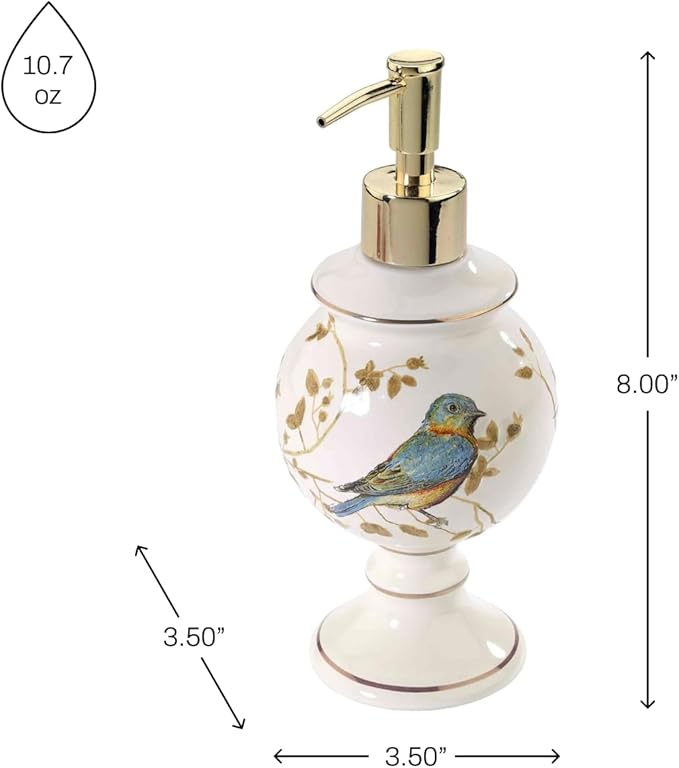 Avanti Linens - Lotion Pump/Soap Dispenser, Countertop Accessories, Nature Inspired Bathroom Decor (Gilded Birds Collection)