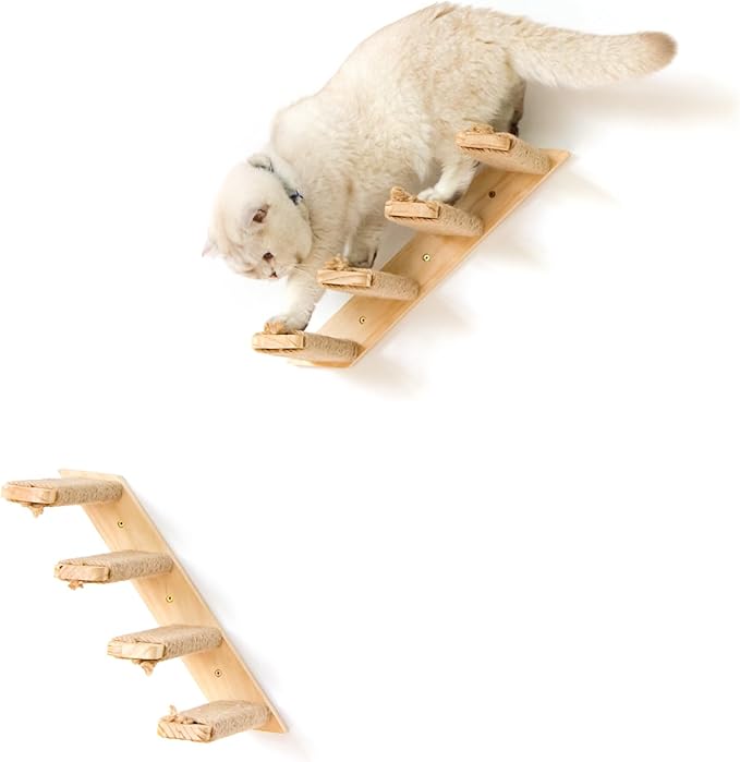 4 Steps Cat Wall Shelves Cat Wall Stairs (Brownish White, 1 Pack 4 Steps, 1)