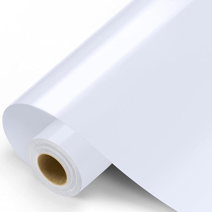 Sooez Glossy White Vinyl Roll, 12" x 11FT, PET Backing, Permanent Outdoor Vinyl for Home Decor, Car Decal, Scrapbooking, Window Graphics, Modern, Unisex, Indoor and Outdoor Use