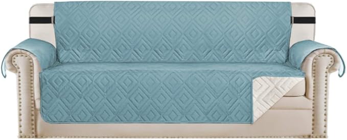 H.VERSAILTEX Reversible Sofa Slipcover Furniture Protector Water Resistant 2" Elastic Straps Sofa Cover Couch Covers Pets Fit Sitting Width Up to 78" (Oversized Sofa: 86" x 132", Cameo Blue/Beige)