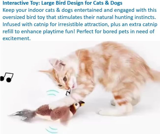 Flappy Flying Bird Cat Toy – Interactive Flapping & Chirping Bird Toy for Cats (Not Flying), Indoor Cat Toy for Exercise & Play, Durable Chew Toy for Bored Cats, Catnip Toy for Kitten or Small Dogs