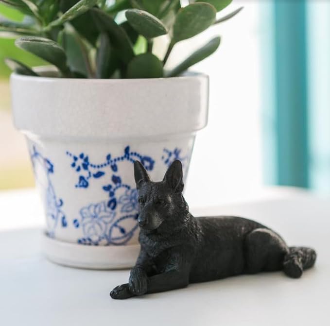 JFSM INC. 6" Black German Shepherd Dog Figurine – Hand-Painted Gift for Dog Lovers, Home Office Decor & Pet Bereavement Gift