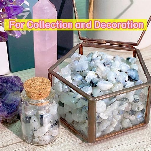 YATOJUZI Moonstone Aquarium Gravel Rocks Bulk Wholesale Tumbled Crystals Stones Chips Crushed Reiki Energy Balancing Gemstones for Planters Vase Filler Fountain Fish Tank Potted Decor 0.44LB