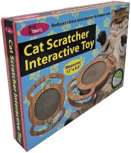 Cat Scratcher Interactive Toy, 12 x 8.6 inch Wooden Scratching Board with Jingle Balls, Indoor Cat Activity Center