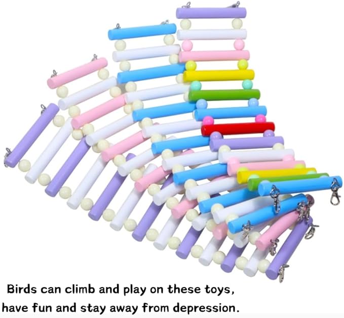 3PCS Bird Toys Bird Foraging Toys Chewing Hanging Birdcage Swing Cage Accessories Parrot Climbing Ladder for Conure Parakeet Cockatiel Budgies Lovebird Parrotlet (Pink)