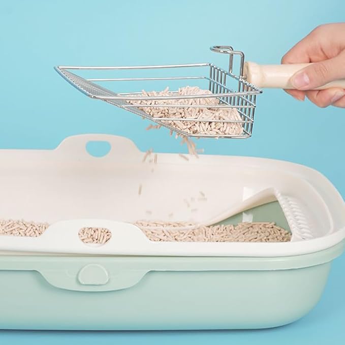 Cat Litter Scoop, Metal Mesh Kitty Litter Scoop, Deep Shovel, Long Handle Scooper for Litters Box(Color:Silver)