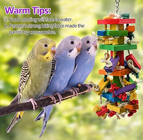 RUBY.Q 2 Pack Large Parrot Toy, 20in Bird Parrot Toy, Multicolored Natural Wooden Bird Chewing Toys for Large Macaws, African Grey and a Variety of Amazon Parrots