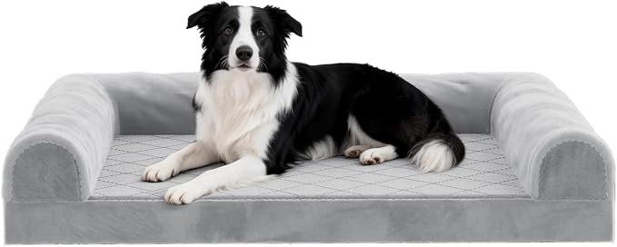 Simple Trending Orthopedic Dog Beds Large Sized, Dog Couch Sofa Bed with Washable Cover, Waterproof Egg-Crate Foam Pet Bed with Sides, Grey