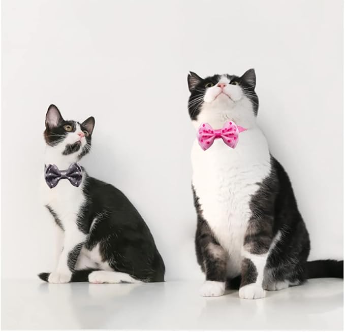18Pcs Puppy Collars, Cat ID Collars with Bell Adjustable 19-32cm, Polka Dot Bow Soft Nylon Adjustable Breakaway Identification Collars for Puppy Kittens