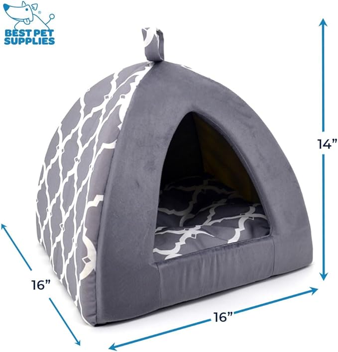 Best Pet Supplies Dog House Bed Crate Mat Tent Indoor Round Soft Plush for Small, Medium, and Large Breeds - Gray Lattice, 19 x 19 x H:19"