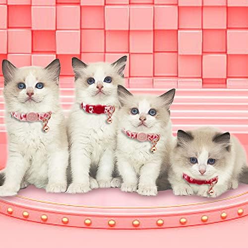 azuza 4 Pack Valentines Kitten Collar with Bell Valentines Day Breakaway Kitten Collars with Cute Heart Pattern Adjustable Size Suitable for Kittens