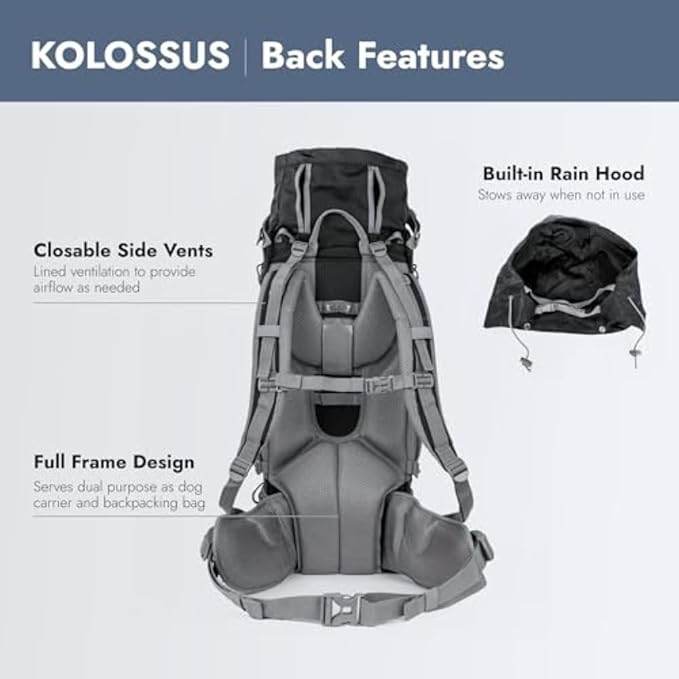K9 Sport Sack Kolossus - Large, Black - The Big Dog Backpack - Ideal for Dogs 20-22” Long - Fully Adjustable Pet Carrier - Doubles as a Professional-Grade 60L Hiking Pack