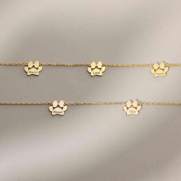 Personalized Cute Dog Cat Paw Name Necklace Forever Love Custom Heart Pendant Pet Name Necklace Gift for Pet Lovers