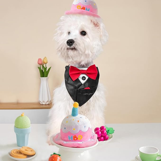 Tuxedo Dog Collar for Wedding Engagement and Birthday,Adjustable Formal Dog Bandanas Collar with Bow Outfit,Suitable for Small Medium Large Dog