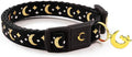 waaag Cat Collars, Gold Moons and Stars Cat Collar, Safety Breakaway Cat Collar, Glow in The Dark (Kitten 6.5"-10" Neck, Black)