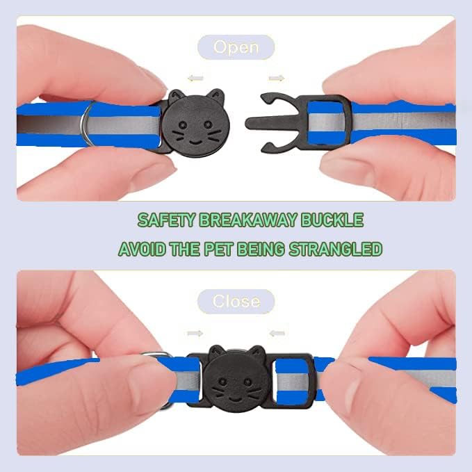 2 Pack Cat Collars Quick Release Reflective Kitten Collar with Bell & Safety Release (Dark Blue)