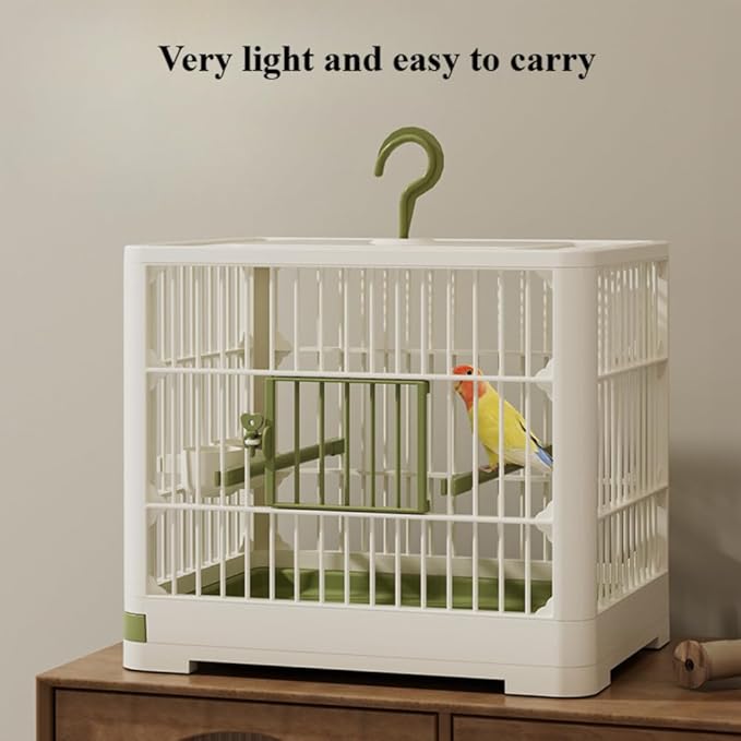 Travel Bird Cage Bird Travel Carrier Ornamental Birdcages Features Standing Pole Detachable Tray & Hook Handle for Parakeets (Gray)