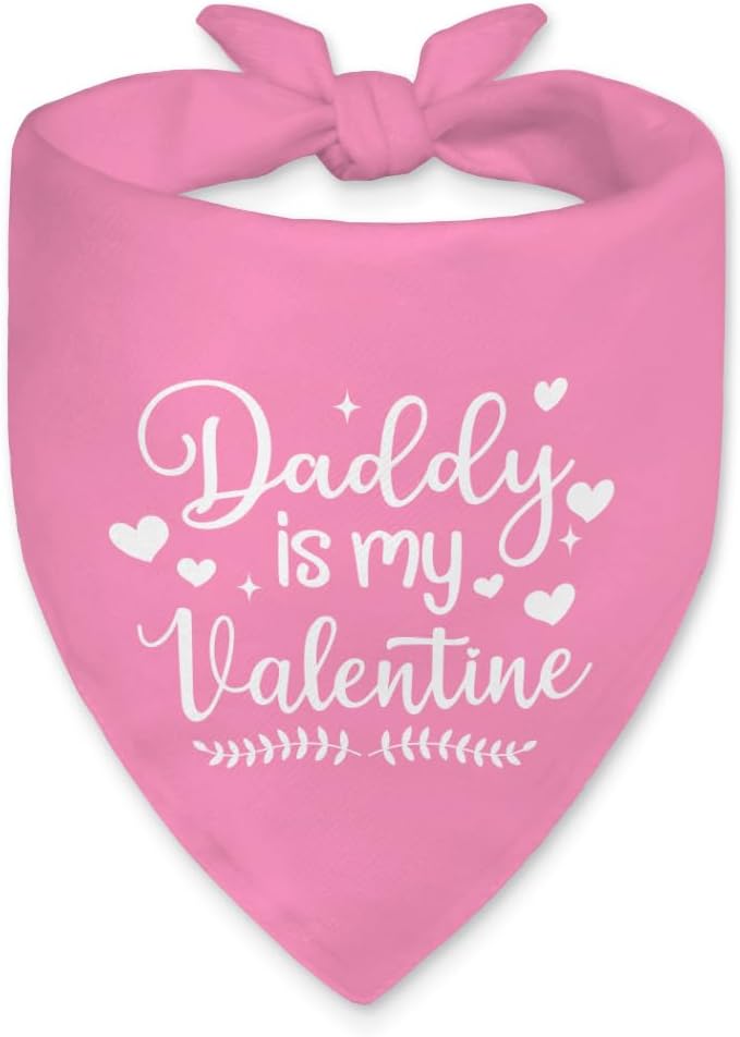 Daddy is My Valentine Dog Bandana, Funny Valentine's Day Dog Bandana, Cute Holiday Party Pet Scarf Accessories for Dogs Girls Puppies, Pink Valentines Birthday Gifts for Dogs Dad, New Pets Gifts