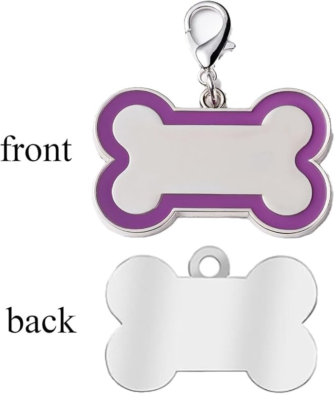 Double-Sided Personalized Dog Tags for Pets - pet ID tag, Laser Engraved Dog tag, Name tag for Dog Collar, Dog Tags for Large Dogs (Purple, Bone-Shaped-Large)