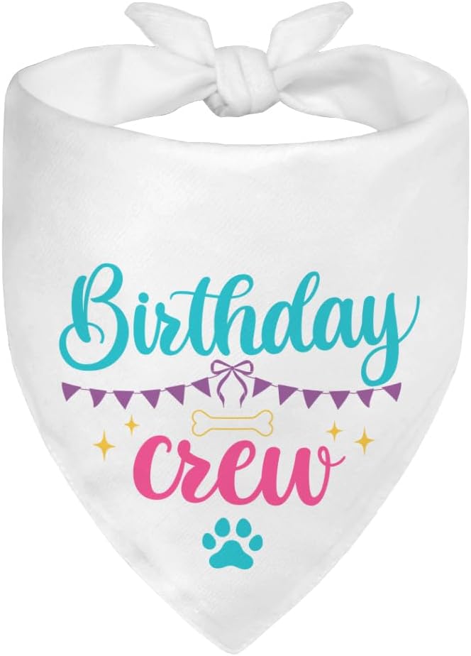 Birthday Crew White Dog Bandana, Cute Pet Scarf for Birthday Celebration, Puppy Costume Accessory Photo Prop for Festive Celebration Party Dinner, Heartwarming Gifts for New Dog Owner Dad Mom
